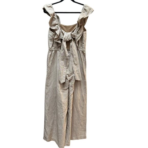 Madewell Jumpsuit Linen Blend Ruffle Open Tie Back Natural Beige Neutral Size 10 - Picture 7 of 11
